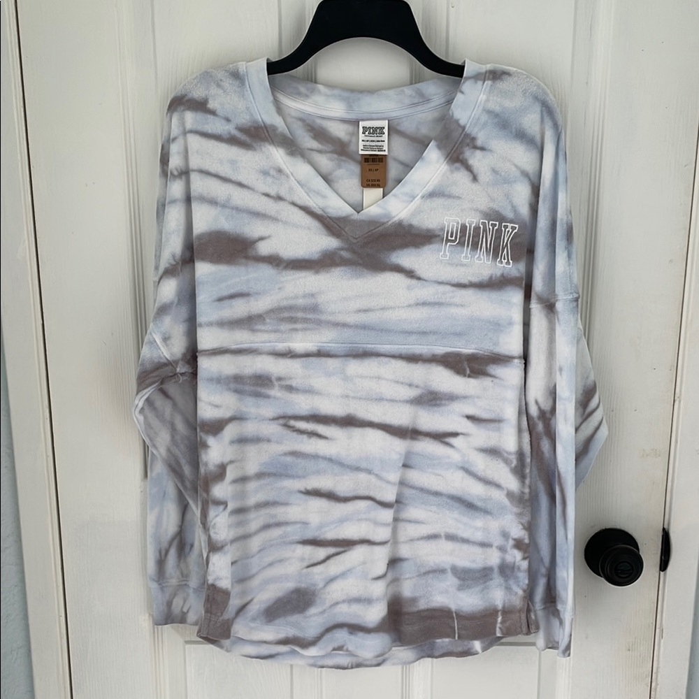 Rare NWT Pink Terry Cloth Beach Tie-Dye V-Neck Oversized Sweatshirt XS